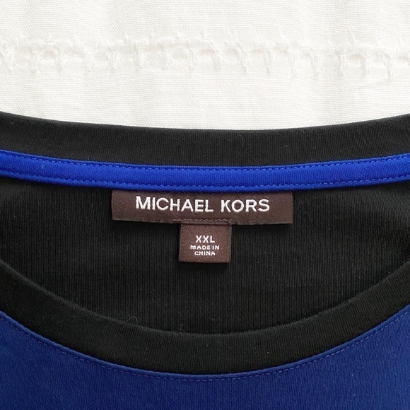 MICHAEL KORS BLACK BLUE NAVY COLOR BLOCK CREW NECK COTTON LONG TEE TOP - 2XL - Picture 5 of 7
